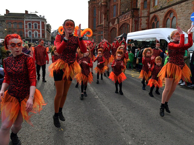 Participants in Derry’s St Patrick’s Day parade on Friday afternoon. Photo: George Sweeney. DER2311GS – 65
