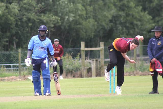 Conor Olphert bowling for Bready at Ardmore on Sunday