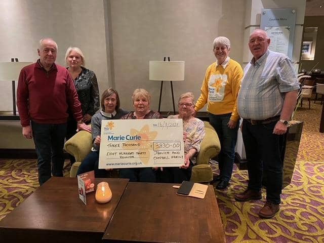The Waterside Royal British Legion have raised £3,830 for Marie Curie by organising a dance in memory of Lorraine Campbell and Ian Donnell. Organisers Catherine and Wesley Gamble, Janice McCready, Janette Simpson, Billy and Donna Moore presented the cheque to Joan Doherty, Marie Curie.