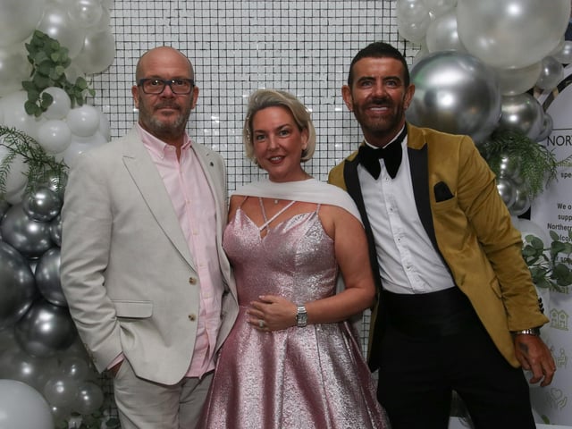 Mickey Doherty, fundraiser with Andrew and Kerryanne Barker pictured at Northland’s 50th Anniversary Gala Dinner held in The Everglades Hotel. (Photo - Deirdre Heaney, nwpresspics)