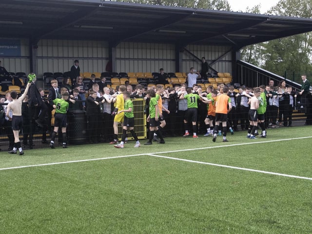 Massive celebrations at the final whistle in the Danny Blanchflower Stadium, Belfast on Thursday as St. Joseph's win the NI Schools FA U12 Plate final.