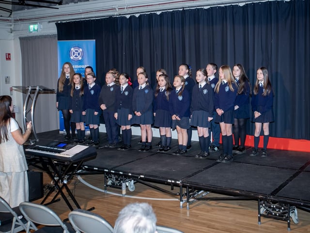 Members of the Rosemount Primary School Choir performing at Monday's Inaugural Children in Crossfire Peacebuilding Lecture in the school, under the leadership of Mrs. Aoife Meenan, Acting Principal. (Photos: Jim McCafferty Photography)