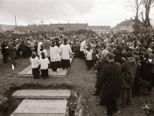 Laying the foundation stone at the new Our lady of Lourdes church