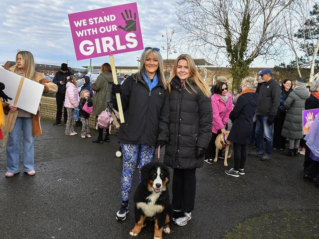 Proponents who participated in the Foyle Women’s Aid walk, from Sainsbury’s to the Guildhall on Sunday afternoon, supporting the United Nations Women’s Campaign to eliminate gender – based violence worldwide. Photo: George Sweeney
