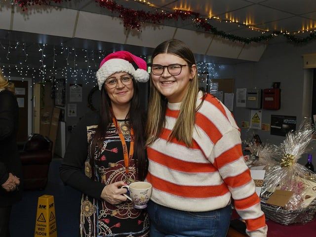 Caoimhe Millar and Hannah Mullen pictured at the Depaul Foyle Haven Coffee Morning on Friday morning. The event was held to raise awareness of Depaul’s Home for Christmas campaign and Homeless Awareness Week. Photo: George Sweeney