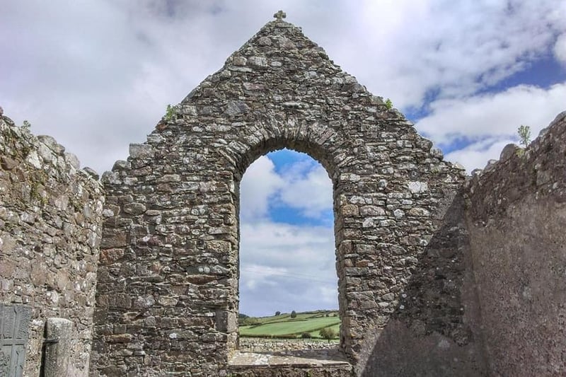 The ruins of the 17th Century Cloncha Church near Culdaff and off the road from Moville to Carndonagh were built on a much earlier monastic settlement and can be found next to ancient and very impressive high crosses. This area was obviously very special to those who made their home here for thousands of years as nearby, almost in a direct line, is the 5,000 year old Bocan Stone Circle, the below that the even older Temple of Deen, both to the north, and the Carrowmore early Christian monastery and crosses to the south.