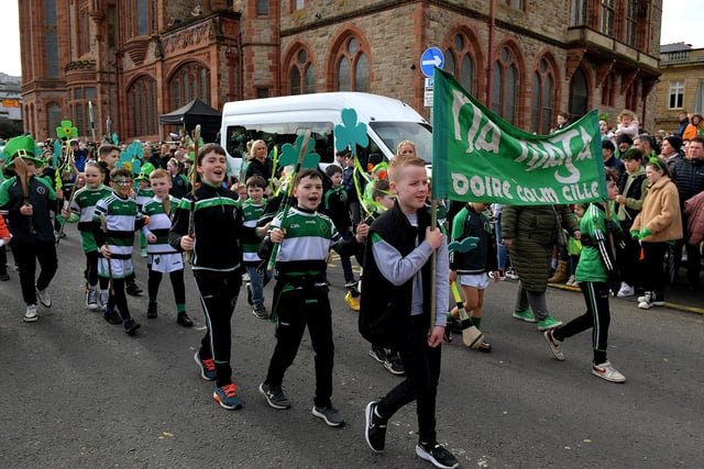 Participants in Derry’s St Patrick’s Day parade on Friday afternoon. Photo: George Sweeney. DER2311GS – 63 
