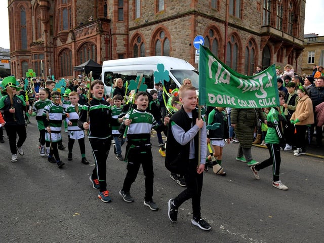Participants in Derry’s St Patrick’s Day parade on Friday afternoon. Photo: George Sweeney. DER2311GS – 63 