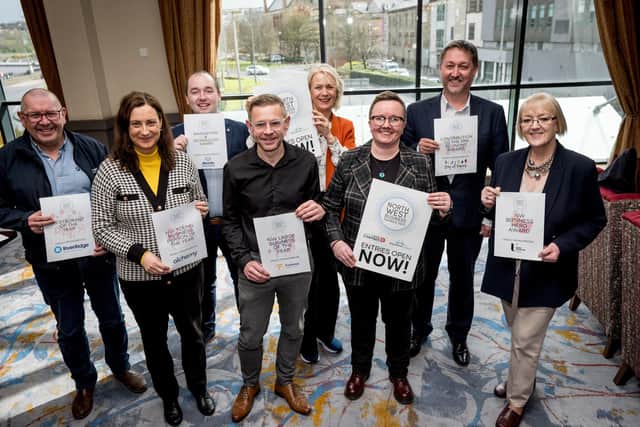 (L-R) Brian Anderson (RiverRidge), Roisin Clifford (Alchemy Technology Services), Daniel McGrath (Allstate NI), Clive Edgar (Fuelwise), Anna Doherty (CEO, Londonderry Chamber), Lorraine Allen (City Centre Initiative), Steve Fraser (City of Derry Airport), and Ros O'Hagan (Ulster University Business School)