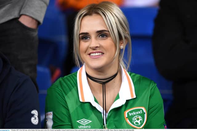 Erin McClean, wife of James McClean, prior to the FIFA World Cup Qualifier Group D match between Wales and Republic of Ireland at Cardiff City Stadium in Cardiff in 2017.