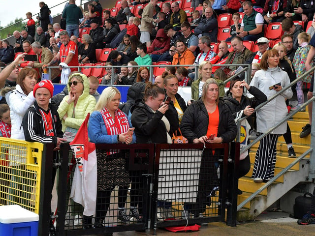 Fans pictured before the game gets underway between Derry City and Cork City on Friday evening. Photograph: George Sweeney. DER2325GS – 91