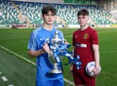 St Columb’s College’s Sean Carlin (left) and Lee McMenemy from Integrated College Dungannon at the recent launch of the Danske Bank Schools’ Cup Final, which takes place tomorrow afternoon, in Belfast.