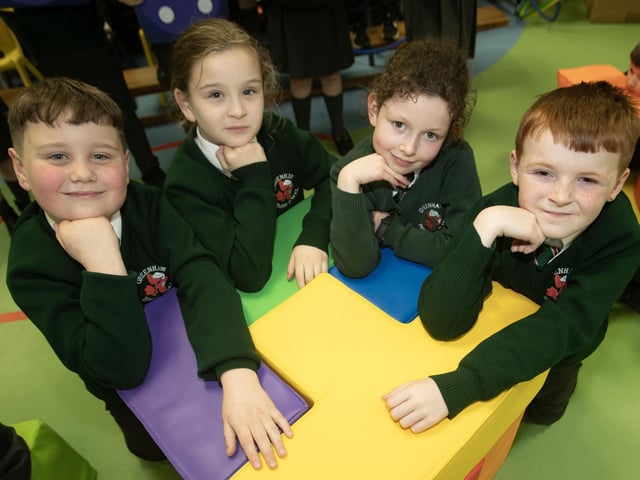Primary 4 pupils pictured during last week's maths workshop at Greenhaw PS.