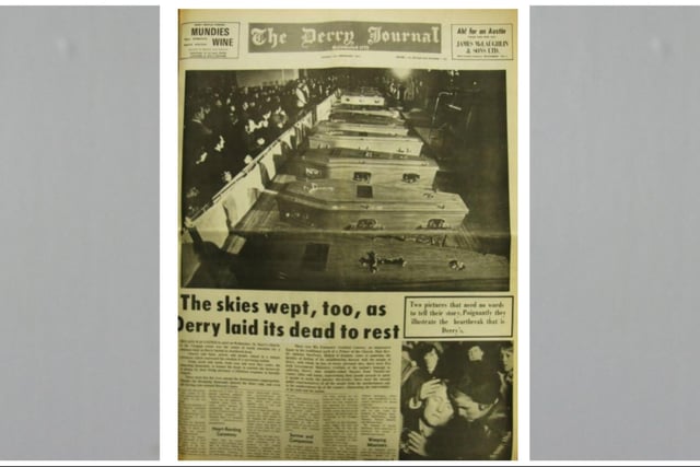 The Derry Journal front page coverage of the funerals of the Bloody Sunday victims back in 1972.