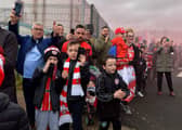 Fans gather at Brandywell Stadium the Saturday morning before the FAI Cup Final to give wish Derry City players and coaches good luck as they depart for Dublin to face Shelbourne. Picture by George Sweeney