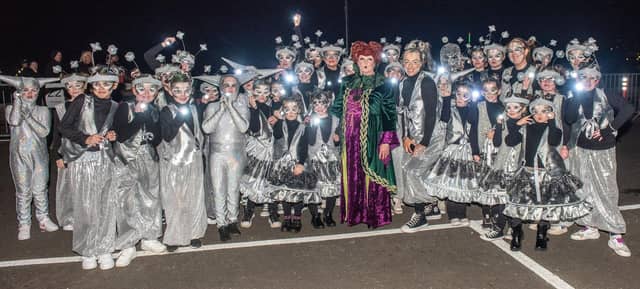 The Mayor Councillor Patricia Logue who with members of her family met with some of the Halloween Carnival Parade participants ahead of the event which the First Citizen led along the banks of the River Foyle. Picture Martin McKeown. 31.10.23