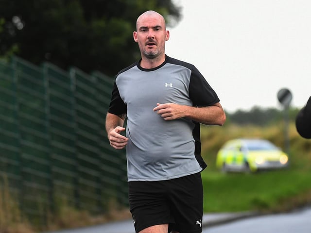 Former Derry City goalkeeper Ger Doherty taking part in the Doire Trasna 5K along Corrody Road last week. Photo: George Sweeney