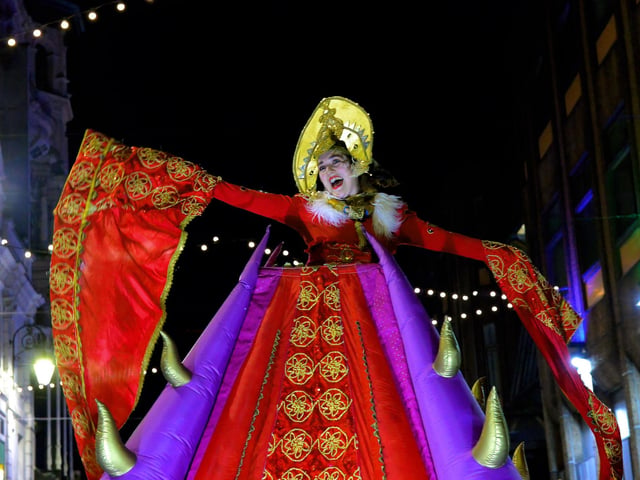 A colourful character in the Derry Christmas Lights parade in 2021. Photo: George Sweeney. DER2147GS – 005