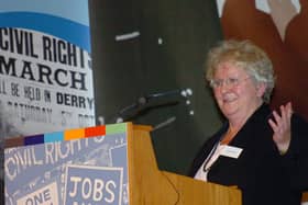 Journalist Nell McCafferty speaking during a Civil Rights Conference in Derry in 2018.