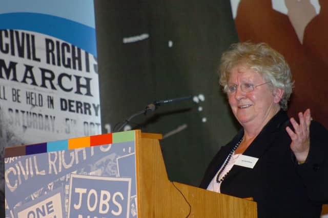 Journalist Nell McCafferty speaking during a Civil Rights Conference in Derry in 2018.