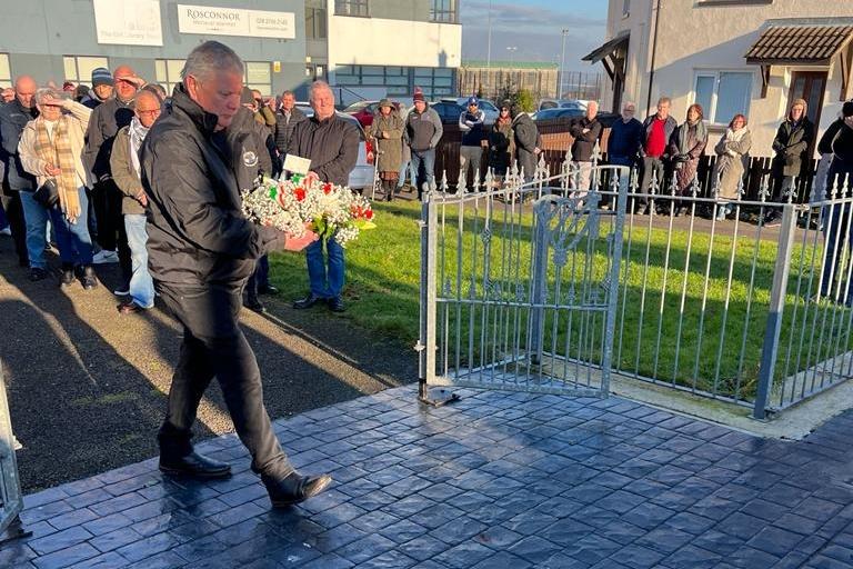 A wreath is laid in memory of IRA Volunteer Joe Walker at the Republican Monument in Central Drive.