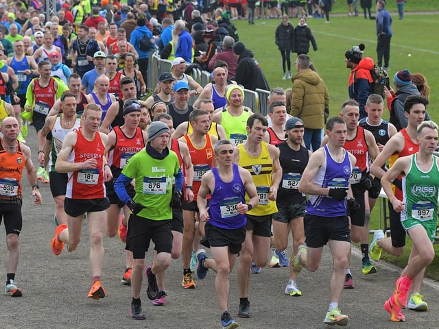 Runners set of in the Bentley Walled City 10 Miler on Saturday morning. Photo: George Sweeney
