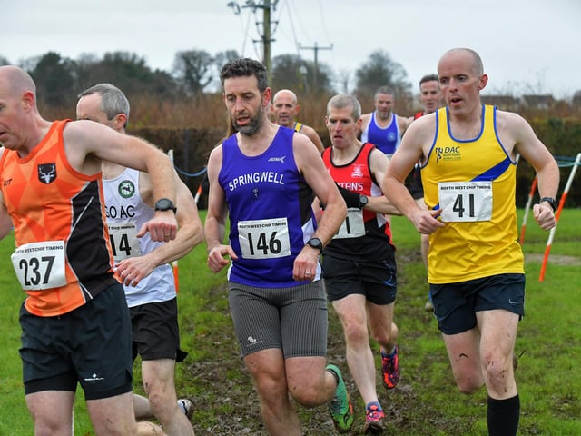 Competitors take part in the Spartans open cross country 6k race at Thornhill College on Saturday. Photo: George Sweeney