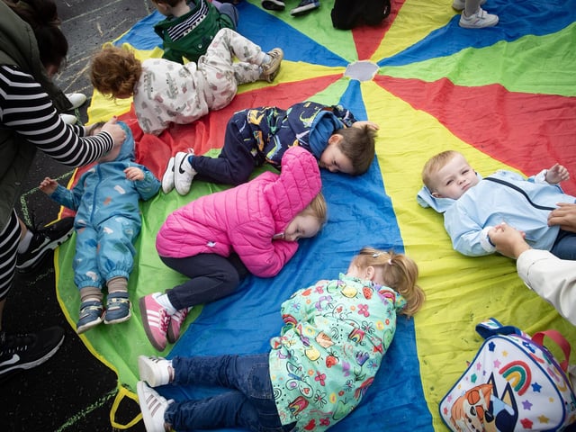 Children enjoying some of the games during Thursday's 'Rhymes In The Park' event, organised by the Waterside Neighbourhood Partnership, organised by 'Waterside Together' in collaboration with An Culturlann and Clooney Community Centre. (Photos: Jim McCafferty Photography)