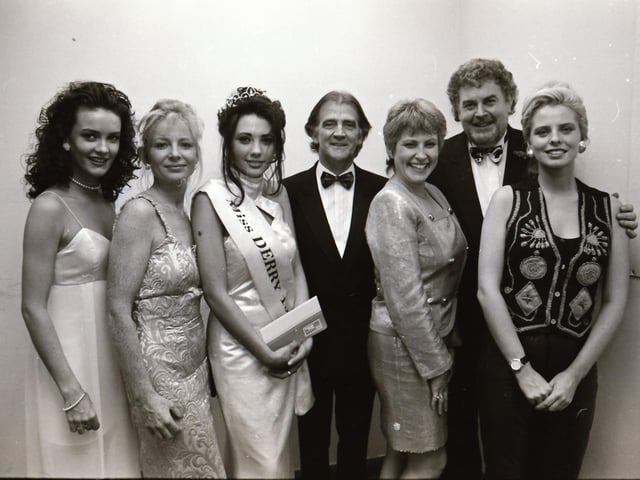 The finalists of the 1995 Miss Derry competition pictured at the final in Squires Nightclub.