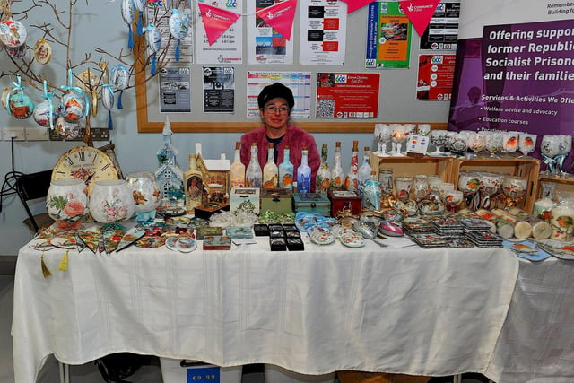 Anna Hargaden and her stall at the Christmas Craft Fair held in the Galliagh Community Centre on Saturday afternoon. Photo: George Sweeney. DER2250GS – 79