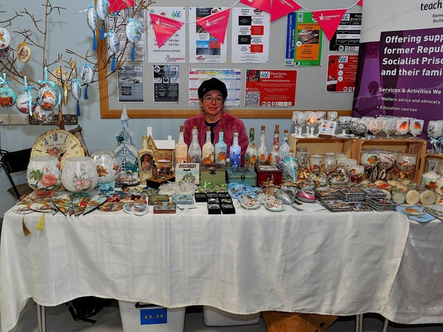 Anna Hargaden and her stall at the Christmas Craft Fair held in the Galliagh Community Centre on Saturday afternoon. Photo: George Sweeney. DER2250GS – 79