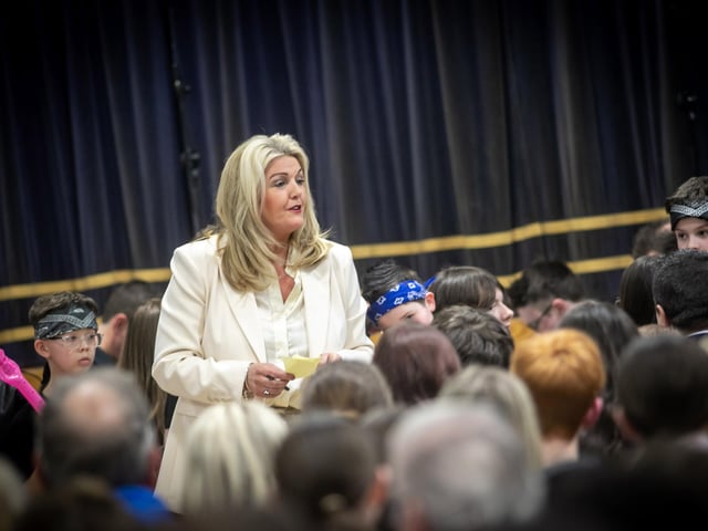 Principal Mrs. Ciara Deane addressing the audience at Thursday's finale in St. Joseph's Boys School.