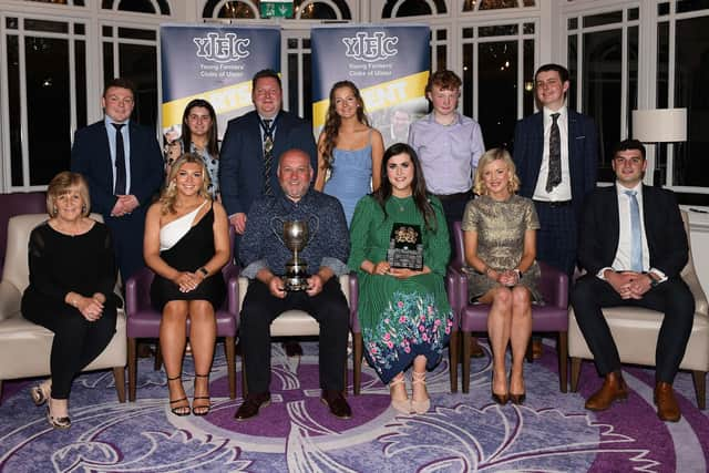 One act competition winners, Kilrea YFC with YFCU president, Stuart Mills and NFU representative, Lauren Hamilton