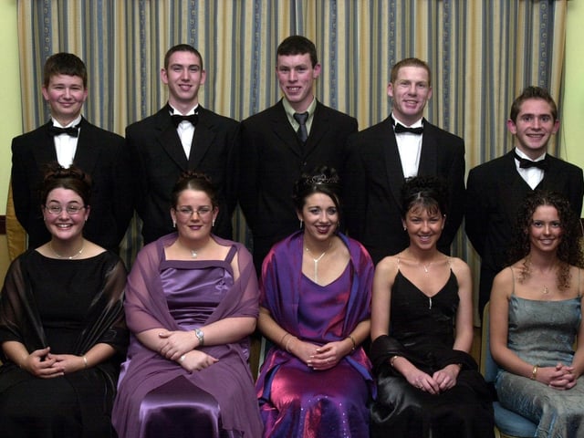 Seated, from left, are Laura McLaughlin, head girl, St. Mary's College, Bronagh Roddy, Karen Durnin, Lynsey Doherty and Joanne Gallagher. Standing, from left, are Stephen Canavan, Matthew Havlin, Andrew Stewart, Anthony Kelly and David Rodgers, head boy, St. Columb's College. (14/11/CD22) : Students attending the St Mary's Formal back in the year 2000.