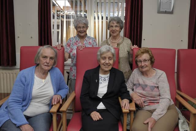 2016: Sister Anna Doherty (seated centre) pictured with Evelyn Collins, Anna Meenan, Sheila McMahon and Mary Quinn at the relaunch of the Carnhill Resource Centre DER2216GS004