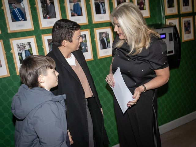 Mrs. Ciara Deane, Principal, St. Joseph's Boys School in conversation with some of the prospective pupils and their parents at Thurday Open Night at the school. (Photos: Jim McCafferty Photography)