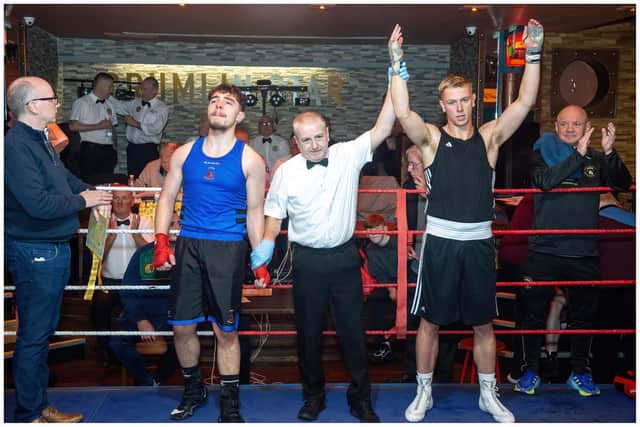Jack Barr (right) clinches victory in the Ulster 85kg decider.