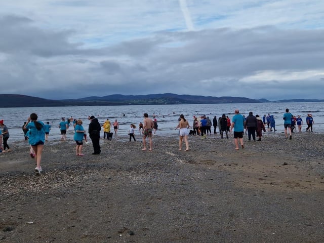 Christmas Day dippers at the annual swim at Ludden beach, Buncrana, County Donegal.