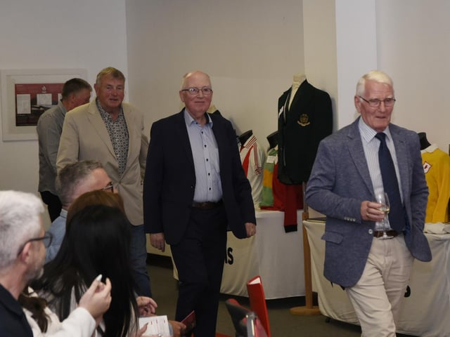 The 1975 / 76 Ulster SFC Winners make their way into the Johnny Burke Suite at Owenbeg.