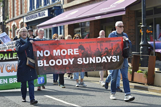 Supporters take part in a Freedom for Palestine march and rally on Saturday afternoon. Photo: George Sweeney