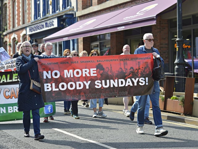 Supporters take part in a Freedom for Palestine march and rally on Saturday afternoon.  Photo: George Sweeney
