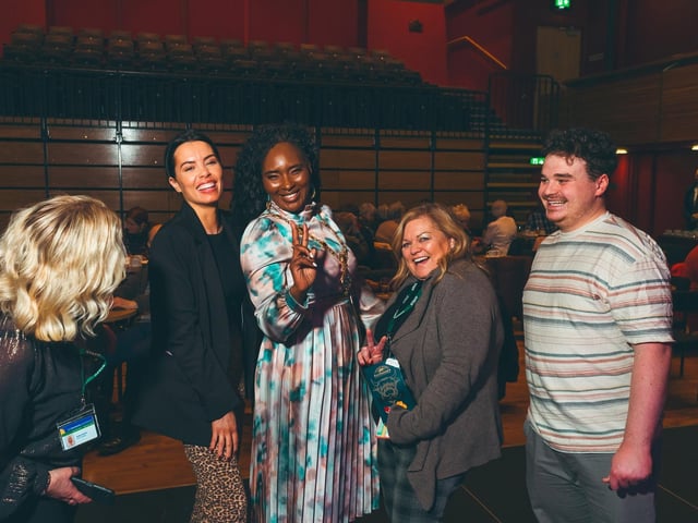 Derry City & Strabane District Council Mayor Lilian Seenoi-Barr having fun at the tea dance, with Audrey Browne, Vivian Devenney, Lois Toland and Conor McDermott from New Horizons.
: .