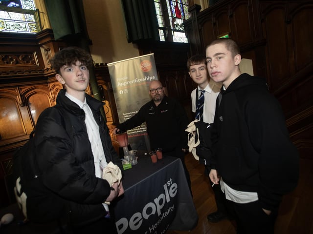 Some of the young people pictured at the People Apprenticeships stall on Thursday.