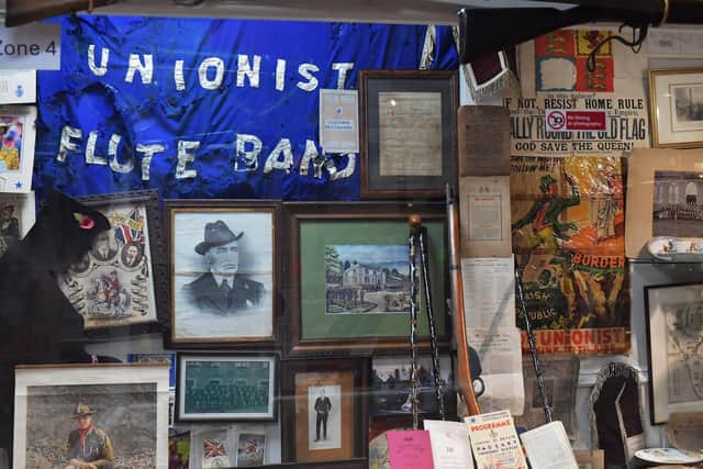 Unionist memorabilia on display in the Bedlam Museum on Derry’s Shipquay Street. Photo: George Sweeney