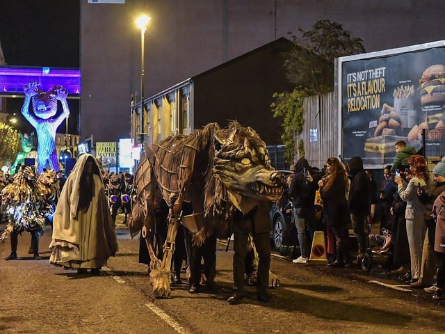 Derry’s ‘City of the Bones’ Halloween carnival parade makes its way along Strand Road on Friday evening.  Photo: George Sweeney