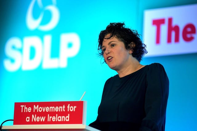 Claire Hanna MP speaking at the SDLP annual Conference, on Saturday morning, in St Columb’s Hall. Photo: George Sweeney. DER2312GS – 38