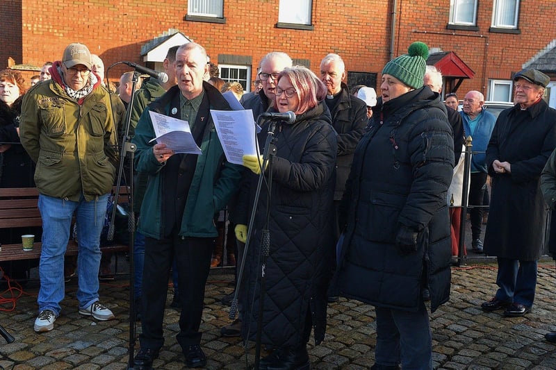 St Mary’s Church Choir singing at the Annual Bloody Sunday Remembrance Service held at the monument in Rossville Street on Sunday morning. Photo: George Sweeney. DER2306GS – 10