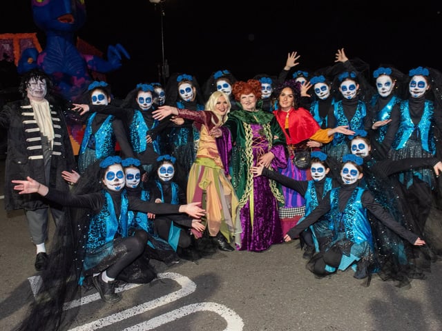 The Mayor Councillor Patricia Logue who with members of her family met with some of the Halloween Carnival Parade participants ahead of the event which the First Citizen led along the banks of the River Foyle. Picture Martin McKeown. 31.10.23