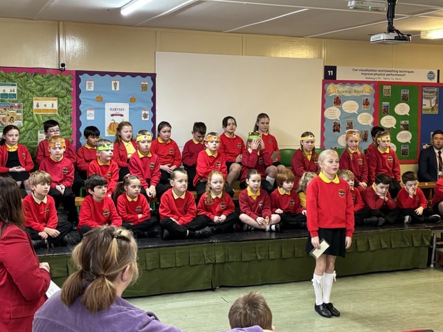 Pupils from Ballougry Primary School pictured at the Harvest Assembly and Food Bank held in the school on Wednesday morning.