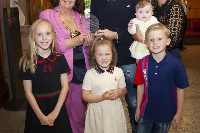 Wigan and Republic of Ireland footballer James McClean with wife Erin and children Allie Mae, Junior, Willow and Mia at the civic reception in the Guildhall in recognition of his 100th cap for the Republic of Ireland.